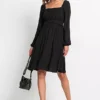 Puff Sleeve Square Neck Dress -Lush Fit Store Puff Sleeve Square Neck Dress962689FRSP