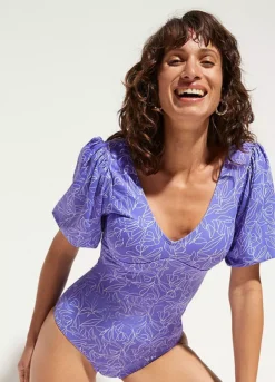 Puff Sleeve V-Neck Shaper Swimsuit 9 Puff Sleeve V-Neck Shaper Swimsuit -Lush Fit Store Puff Sleeve V Neck Shaper Swimsuit929986FRSP W01