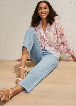 Raw Hem Mom Jeans -Lush Fit Store Raw Hem Mom Jeans931816FRSL