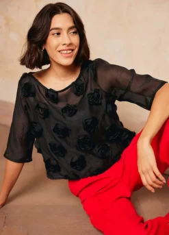 Rose Applique Blouse -Lush Fit Store Rose Applique Blouse919540FRSL