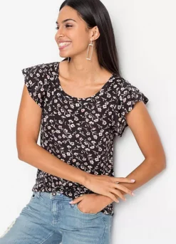 Ruffle Sleeve Floral T-Shirt