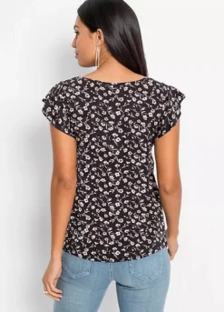 Ruffle Sleeve Floral T-Shirt -Lush Fit Store Ruffle Sleeve Floral T Shirt978765FRSP W01