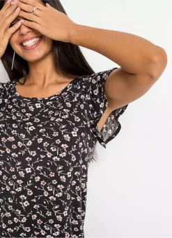 Ruffle Sleeve Floral T-Shirt -Lush Fit Store Ruffle Sleeve Floral T Shirt978765FRSP W02