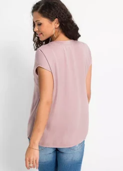Satin Henley Blouse -Lush Fit Store Satin Henley Blouse958542FRSP W01