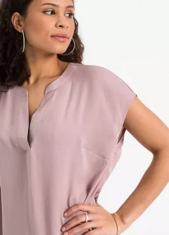 Satin Henley Blouse -Lush Fit Store Satin Henley Blouse958542FRSP W02