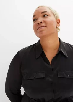 Satin Shirt Dress -Lush Fit Store Satin Shirt Dress936935FRSB W02