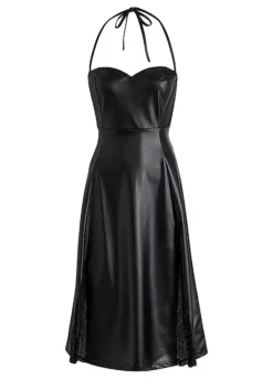 Sleeveless Faux Leather Party Dress -Lush Fit Store Sleeveless Faux Leather Party Dress921990FRSC