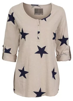 Star Print Henley Top -Lush Fit Store Star Print Henley Top960367FRSC
