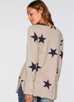 Star Print Henley Top -Lush Fit Store Star Print Henley Top960367FRSP W01