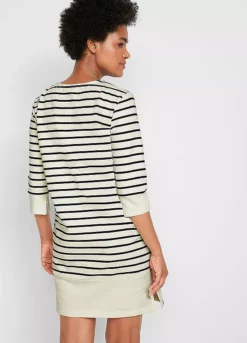 Striped Three-Quarter Sleeve Jumper Dress -Lush Fit Store Striped Three Quarter Sleeve Jumper Dress967812FRSP W01