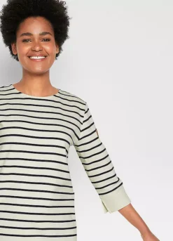 Striped Three-Quarter Sleeve Jumper Dress -Lush Fit Store Striped Three Quarter Sleeve Jumper Dress967812FRSP W02