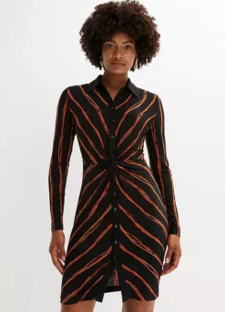 Stripy Button Through Shirt Dress -Lush Fit Store Stripy Button Through Shirt Dress944406FRSP