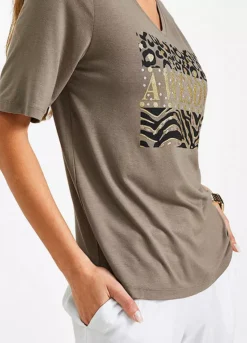 V-Neck Glitter Print T-Shirt -Lush Fit Store V Neck Glitter Print T Shirt913415FRSP W03