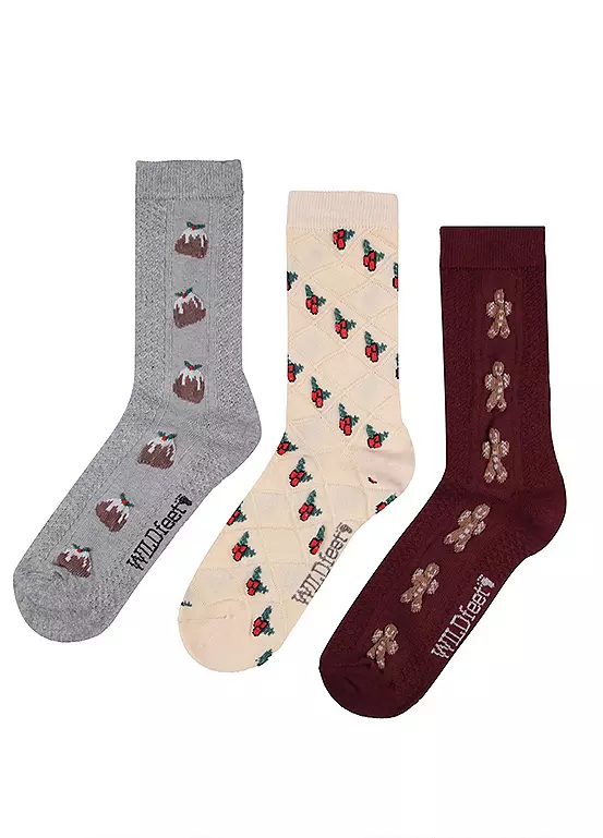 Wild Feet Ladies 3 Pack Seasonal Textured Knit Socks 4 Wild Feet Ladies 3 Pack Seasonal Textured Knit Socks - Image 2