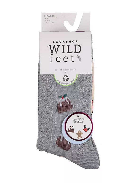 Wild Feet Ladies 3 Pack Seasonal Textured Knit Socks 6 Wild Feet Ladies 3 Pack Seasonal Textured Knit Socks - Image 4
