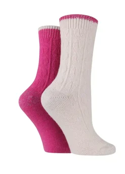 Wild Feet Ladies Pack Of 2 Cashmere Boot Socks With Cable Knit