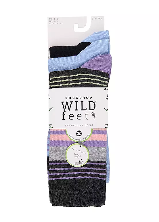 Wild Feet Ladies Pack Of 3 Bamboo Jacquard Socks 5 Wild Feet Ladies Pack Of 3 Bamboo Jacquard Socks - Image 3
