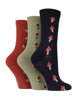 Wild Feet Ladies Pack Of 3 Textured Knit Socks